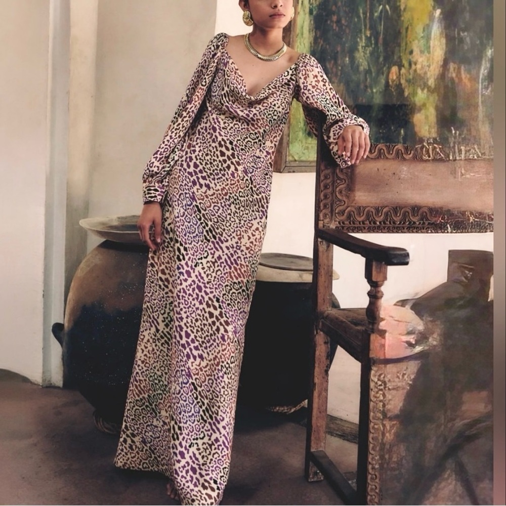 Carolina K Leopard Print Cowl Neck Maxi Dress Mauve Blush Size S - Picture 2 of 16